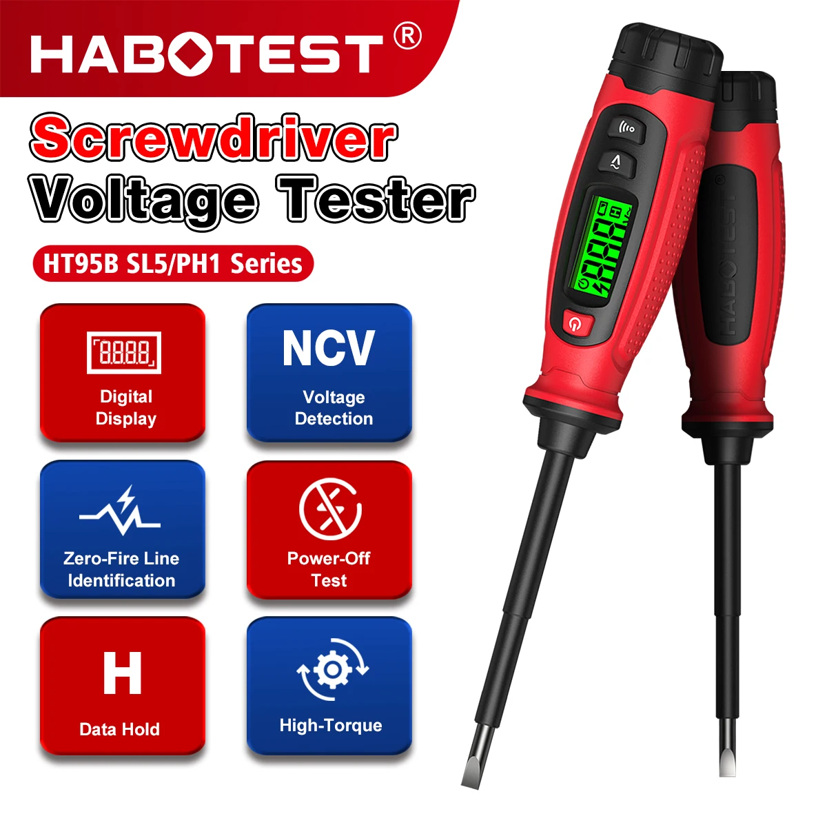 HABOTEST HT95B-SL5/PH1 Screwdriver Voltage Tester Digital Measuring Pen 3V~500V 50/60Hz Non-Contact Voltage  NCV Measurement