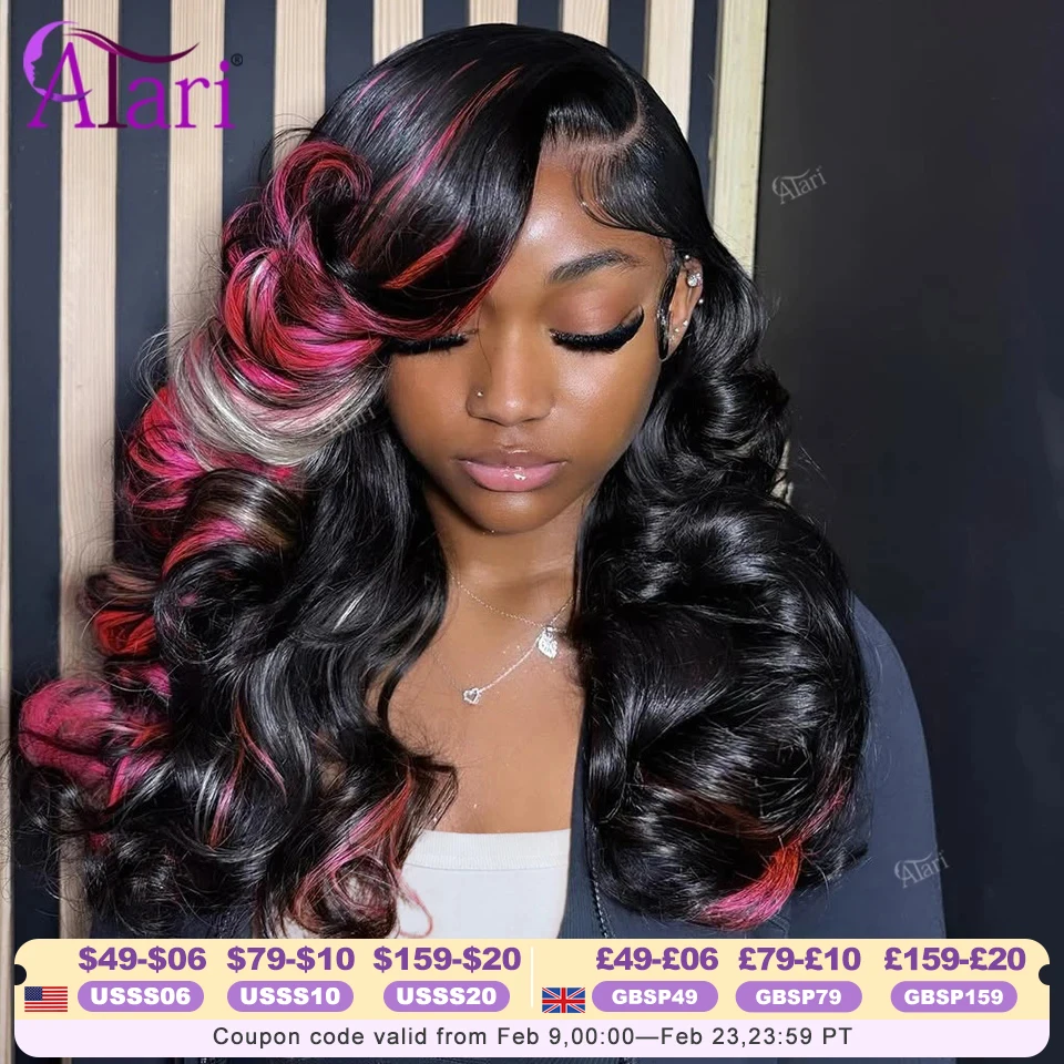 

Half Black and Half Highlight Pink Blonde Lace Front Human Hair Wigs 13x6 13x4 Lace Frontal Body Wave Brazilian Wig Pre Plucked