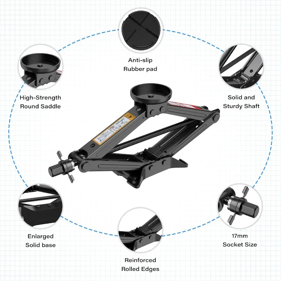Kit de soporte y gato portátil para coche con conector de tijera de 2,5 toneladas con neumático de repuesto para fácil cambio de neumáticos en situaciones de emergencia anuncio Universal