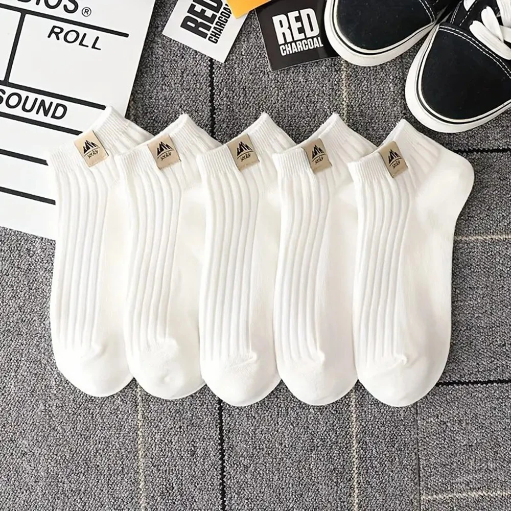 5 Pairs Neutral Simple Men Women Boat Socks Fashionable Versatile Comfortable Breathable Sweat Absorbing Low Cut Casual Socks