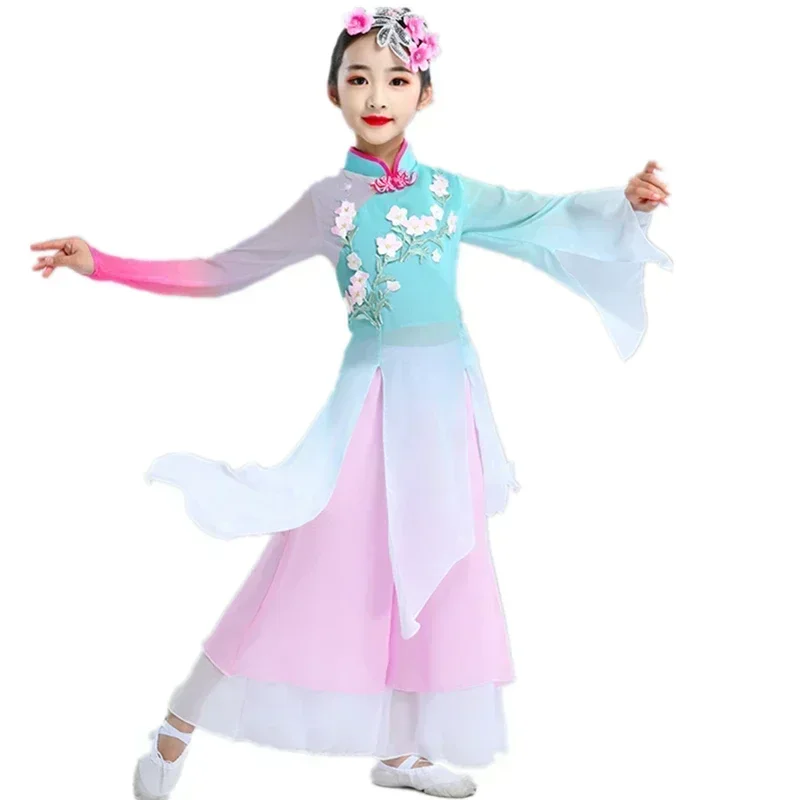 

Классические танцевальные костюмы Hanfu в китайском стиле, веер Янко, национальная танцевальная одежда, древняя талия, барабан, зонтик, одежда для выступлений