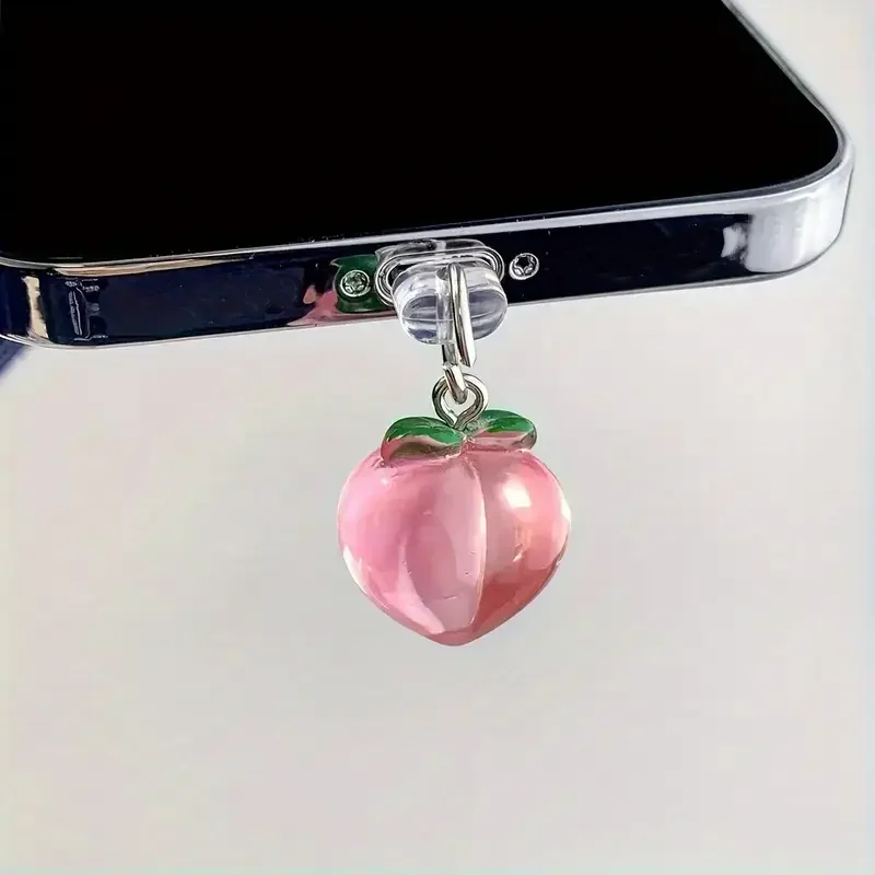

1Pcs Peach-Shaped Resin Charm Mobile Phone Dust Plug, Decorative Accessory Suitable for USB-C & Lightening Port