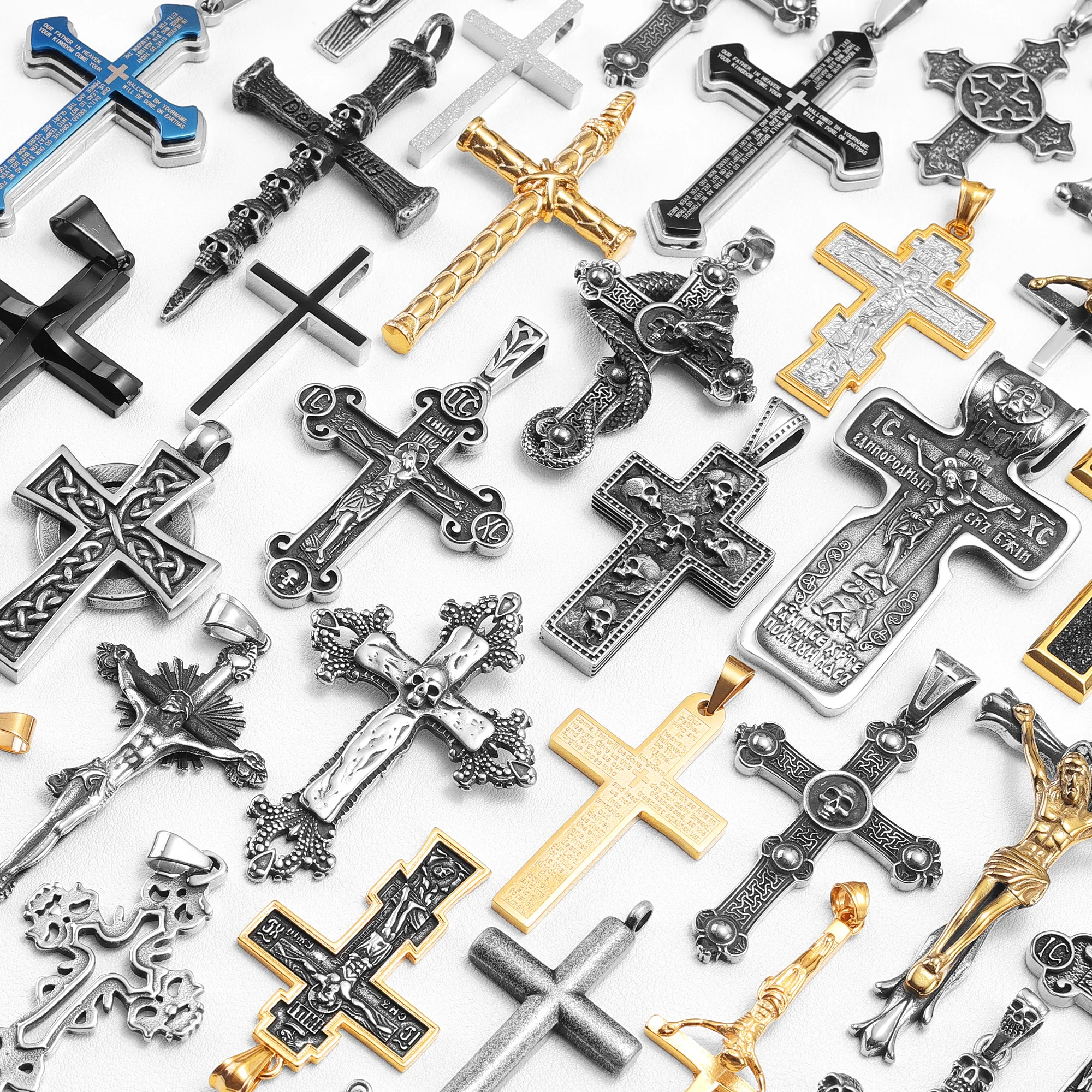 Variety Cross Necklaces 316L Stainless Steel Men Simple Crosses Pendants Chain Religion Punk Rock Hiphop for Couple Jewelry Gift