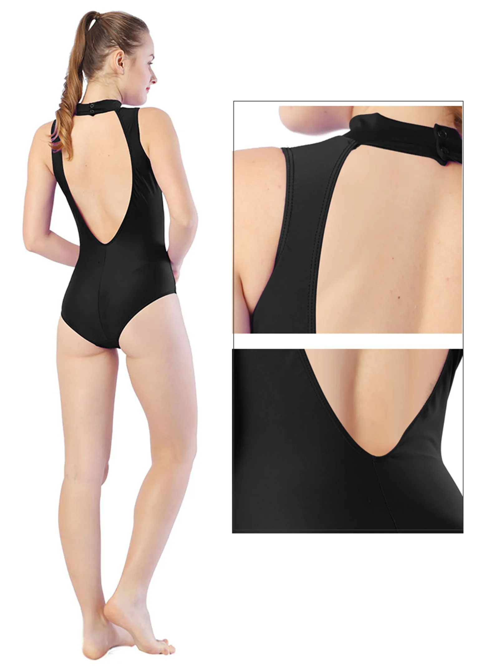 Aoylisey Deep V-Back High Neck Tank Ballet Leotard Female Dancewear Backless Sleeveless Gymnastics Spandex Bobysuit Yoga Outfit