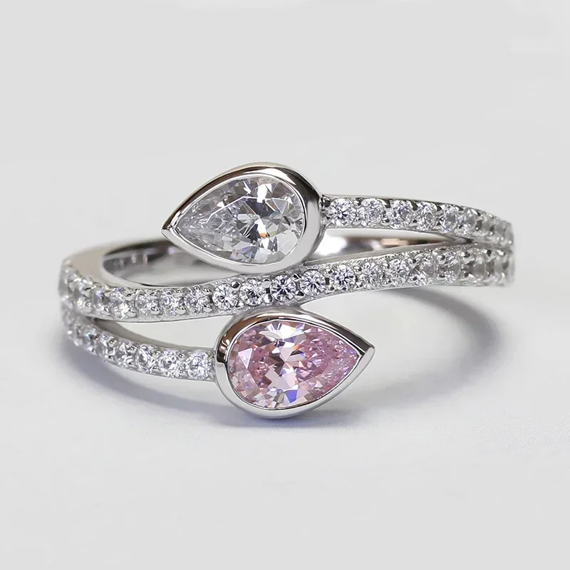 

2025 Exquisite Waterdrop Pink/White Cubic Zirconia Women Rings Luxury Trendy Wedding Band Accessories Newly Designed Jewelry