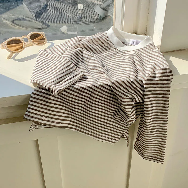 Summer Children's Sunscreen Top Casual Round Neck Thin Pullover Korean Boys' Girls' Loose Long Sleeve Striped T-shirt