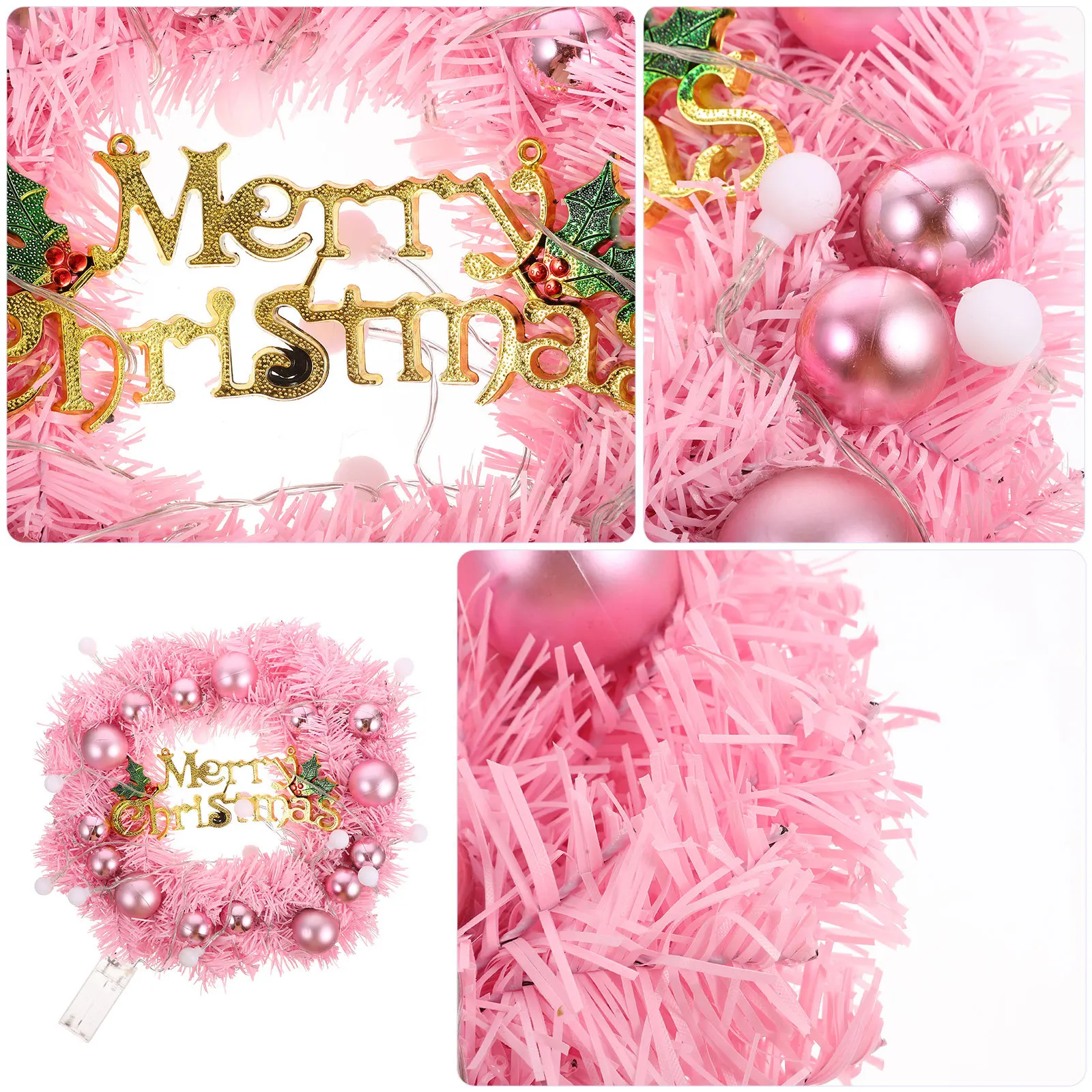 

1set 1Set Christmas Wreath With String Lights Pre-Lighted Glowing Holiday Decor For Door Wall Hanging Xmas Party Decoration Home