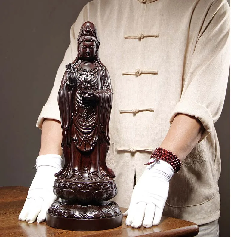 50CM Large GOOD HOME Spiritual efficacious Mascot Standing Guanyin Avalokitesvara buddha Rosewood Handmade carving statue