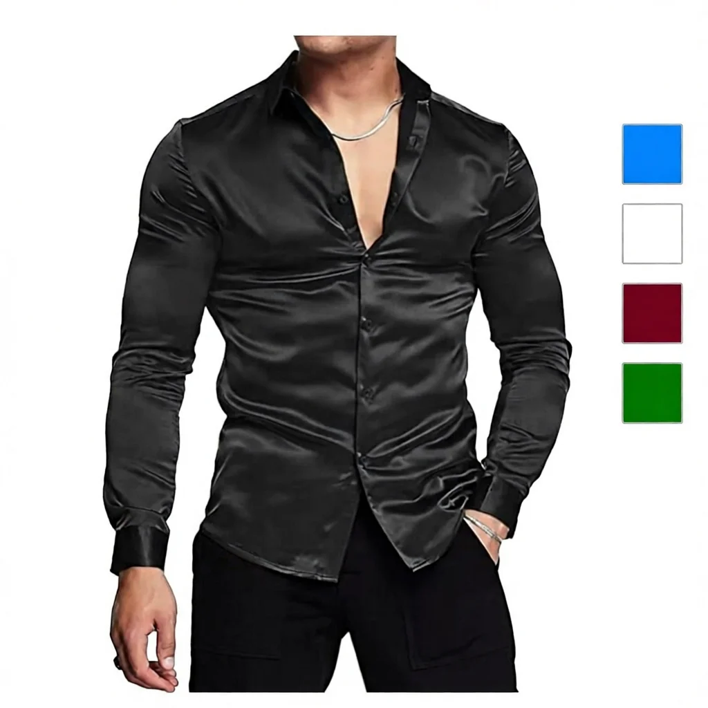 

Fashionable Men's Color Shiny Dance Shirt Autumn Independent Station Best Selling Pure Color Bright Surface Men's Shirt