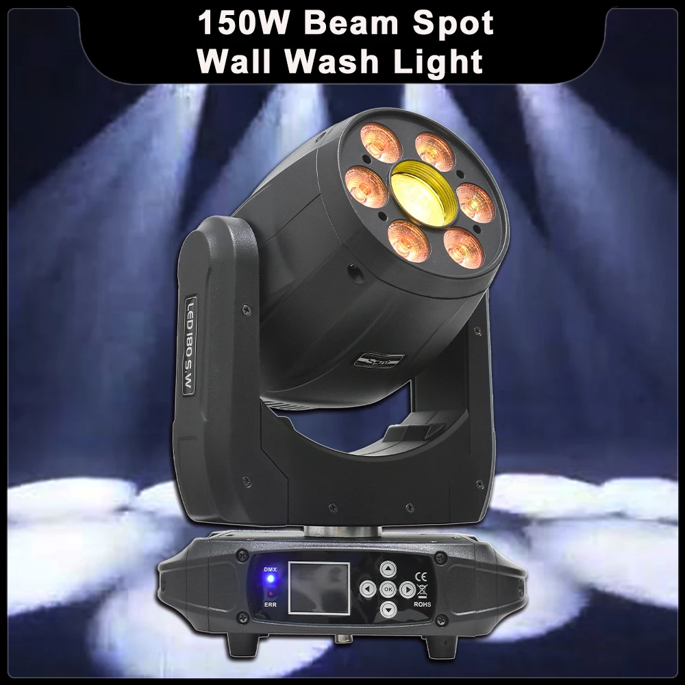 

YUER 150W LED Beam Spot Wall Wash Moving Head Light With Prism DMX512 For DJ Disco Party Wedding Show Stage Lighting Effect