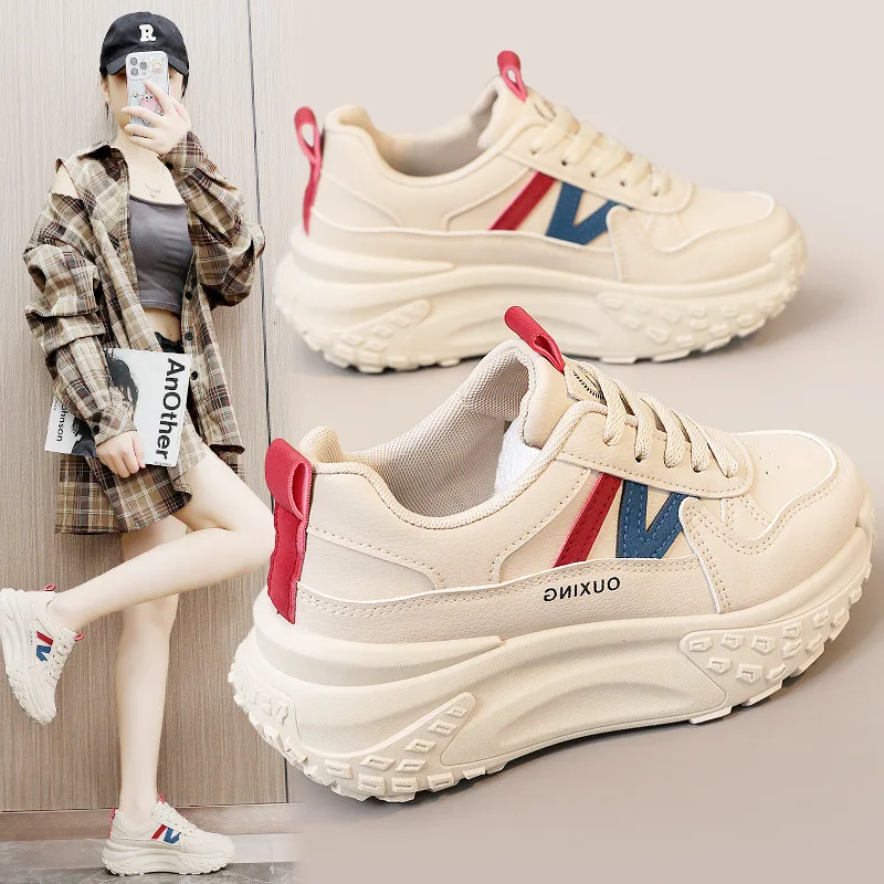 

HY930 Women's Low-Top Round-Toe Canvas Sneakers Breathable Comfortable Sporty Casual Shoes Height-Increasing Thick-Heeled