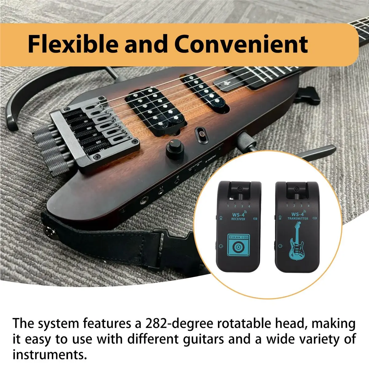 

A23G 2.4G WS-4 Wireless Guitar System Guitar Transmitter Receiver for Electric Guitar Bass 48K/16bit Real-Time Transmission