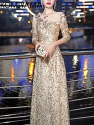 Customized Temperament Elegant Half Sleeve Wedding Party Vestidos Banquet Sequined Evening Dress Slim Waist Prom Dress