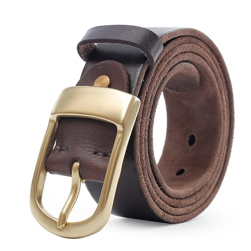 

3.8CM Real Cowskin Genuine Leather Belt Luxury Men's Business Fashion Strap Male Cowhide Jeans For Men Copper Pin Buckle