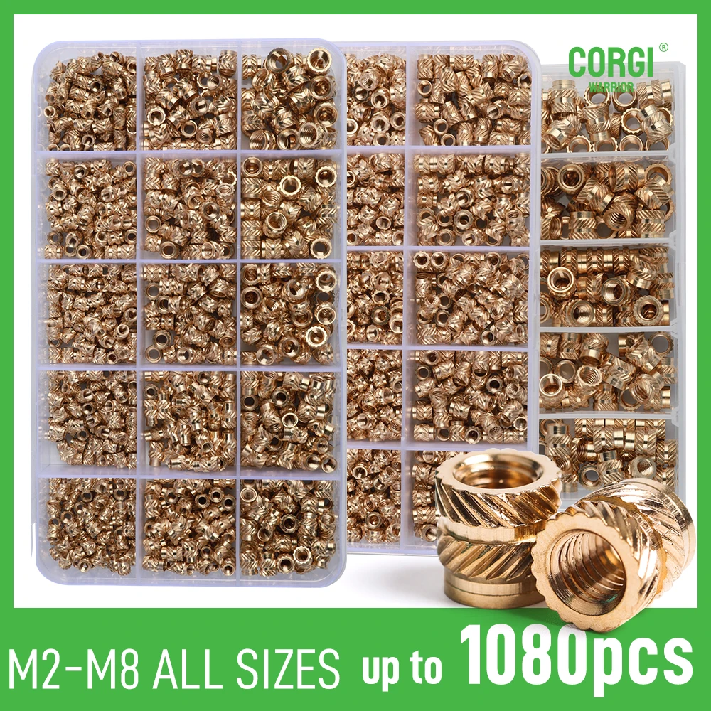 65-1080Pcs Female Threaded Brass Insert Nuts Set M2 M2.5 M3 M4 M5 M6 M8 Hot Melt Knurled Thread Embedment Nut Kit Embed Parts