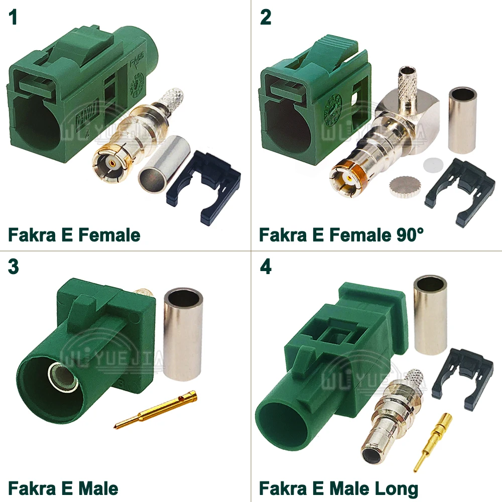 

10 шт./партия, зеленые коаксиальные разъемы Fakra E Male Plug / Female Jack RF 6002 Fakra Code E Adapter для пайки кабеля RG316 RG174