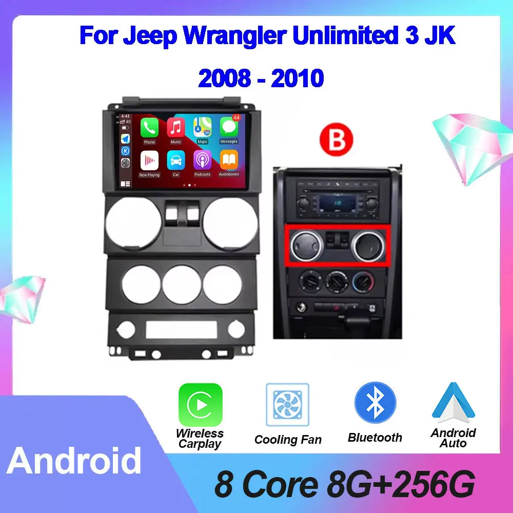 For Jeep Wrangler Unlimited 3 JK 2008 - 2010 Android  Car Radio Multimedia Player GPS Navigation  Auto radio Carplay Head Unit 