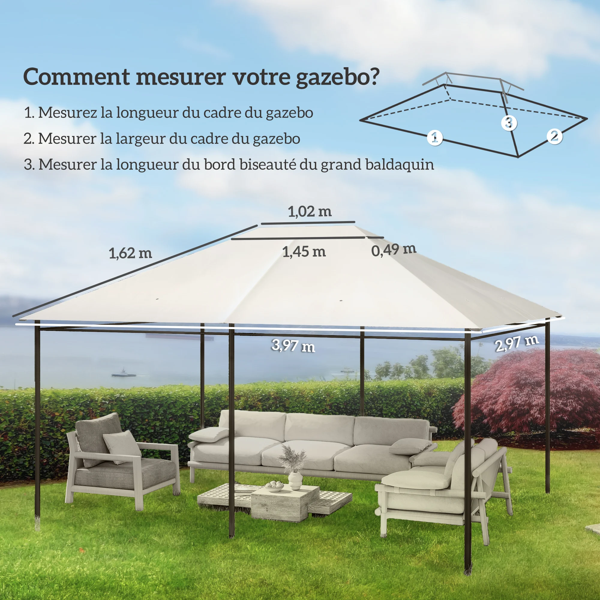 Afbeelding 7: Outsunny canvasvervanger voor prieeloverkapping polyester hoge dichtheid 180g/m² anti-UV 3x4 m crème