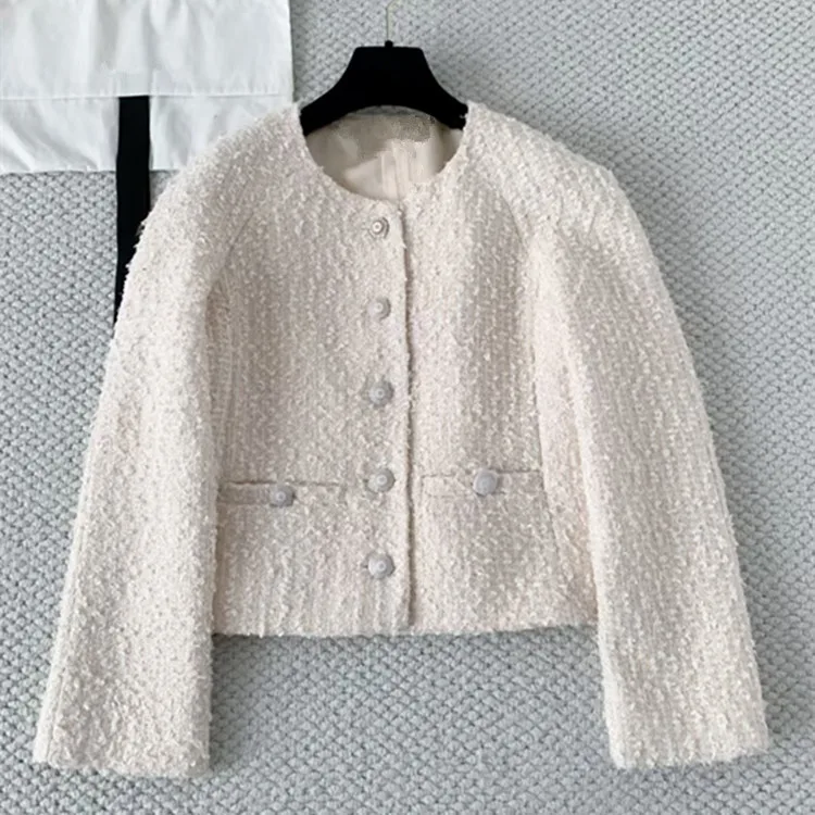 

Customized New Winter 2025 styles of European and American women's clothing Long-sleeved single-breasted beige tweed coat