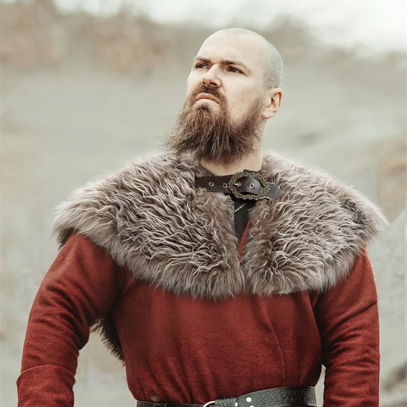 

Men's Fur Collar Viking Cape Costume Medieval Renaissance King Warrior Cape Halloween Festival Party Cosplay Costume Accessory