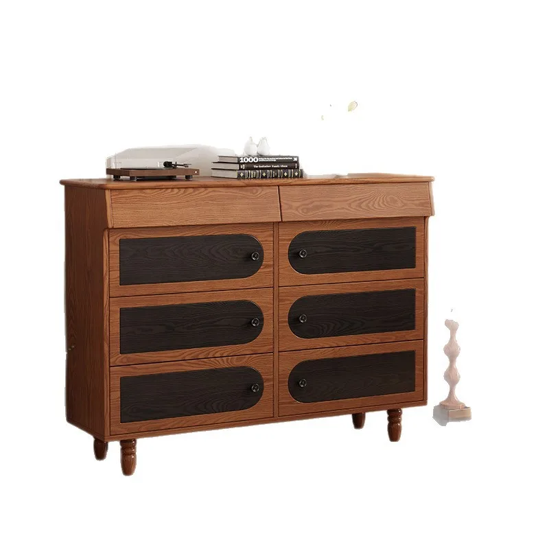 

Ash wood eight-bucket cabinet, shoe cabinet, household locker, retro drawer storage