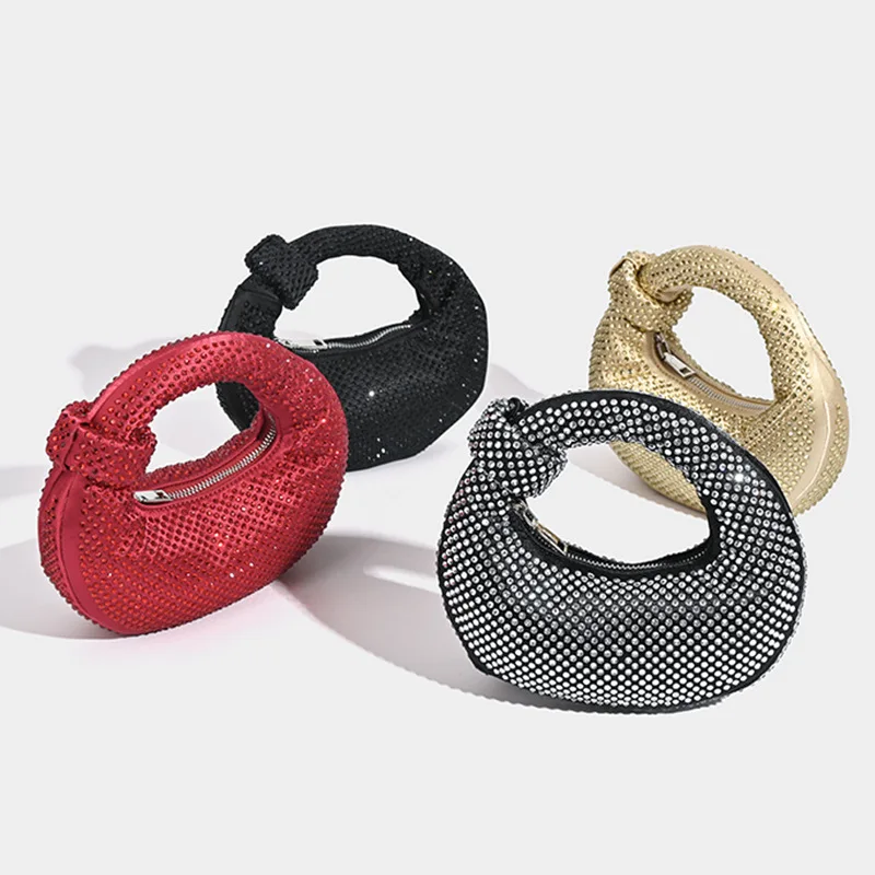 Small Niche Design Full Diamond Dumpling Bag Handbag Socialite Dinner Bag Casual Versatile Handbag Rhinestone Bag
