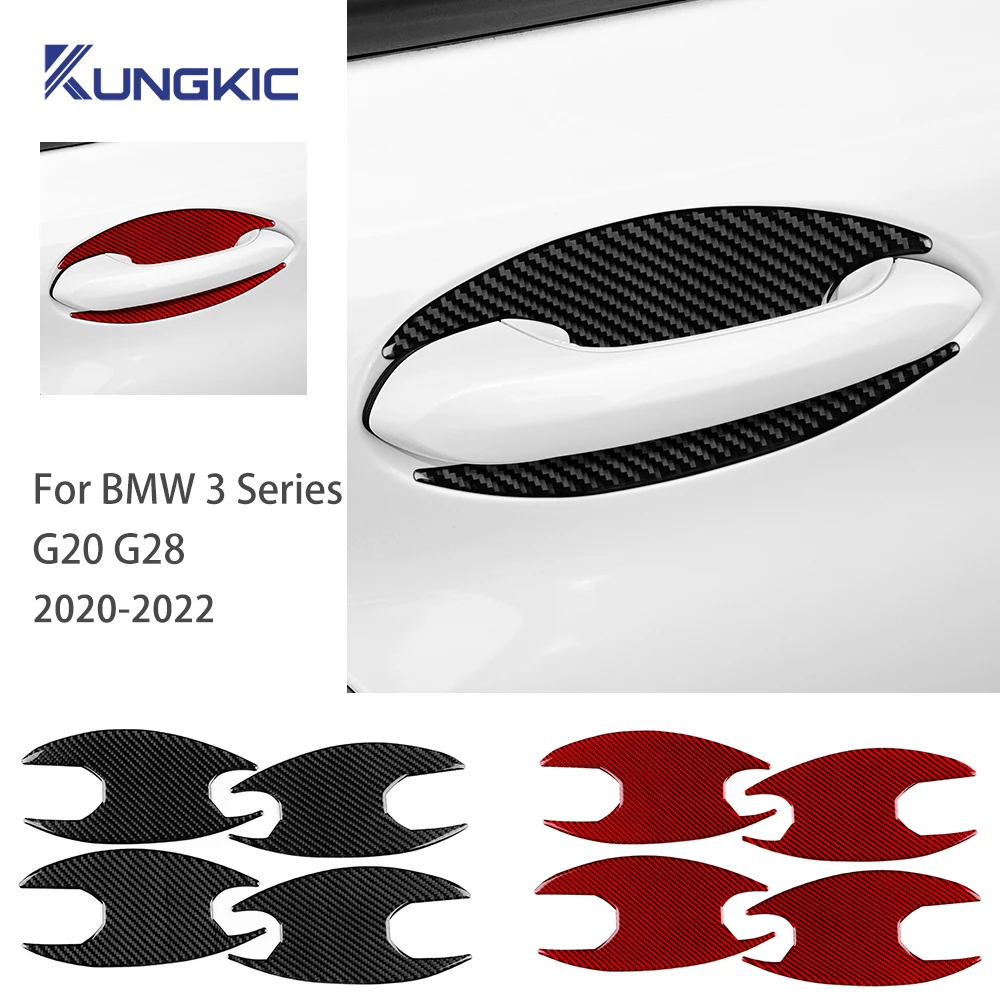 

Car Door Handle Bowl Panel Cover Interior Trim Soft Real Carbon Fiber Sticker For BMW 3 Series G20 G28 2020 2021 2022