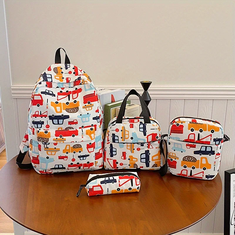 4pcs Set Back To School Large Capcity Backpack&Handbag&Pencil Case Casual Fashion Backpack Cartoon Pattern Printing For School