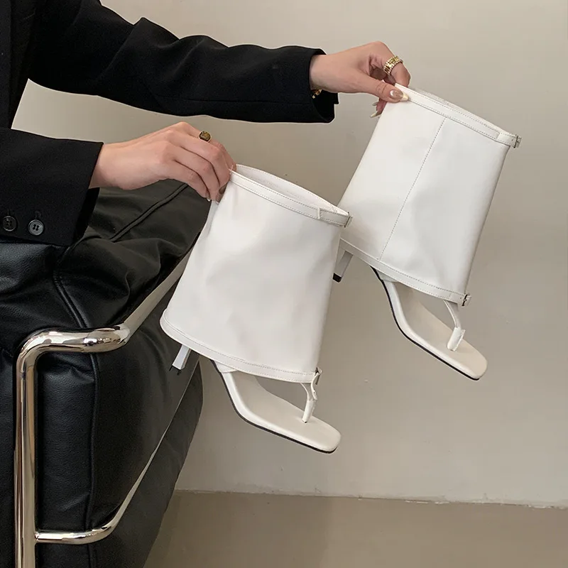 Sepatu Bot Wanita Musim Panas Model Pinch Toe, Sepatu Bot Desainer Model Celana Kulit Berkualitas Tinggi, Sepatu Bot Musim Panas Hak Tinggi Model Open Toe