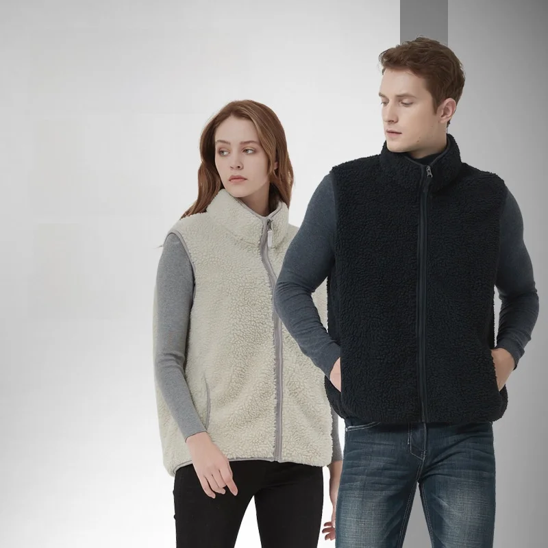

Men's Fleece Jacket Open Cardigan Vest Autumn Winter Outdoor Couple Style Warm Shoulder Shake Fleece Vest Collar Stand up Coat