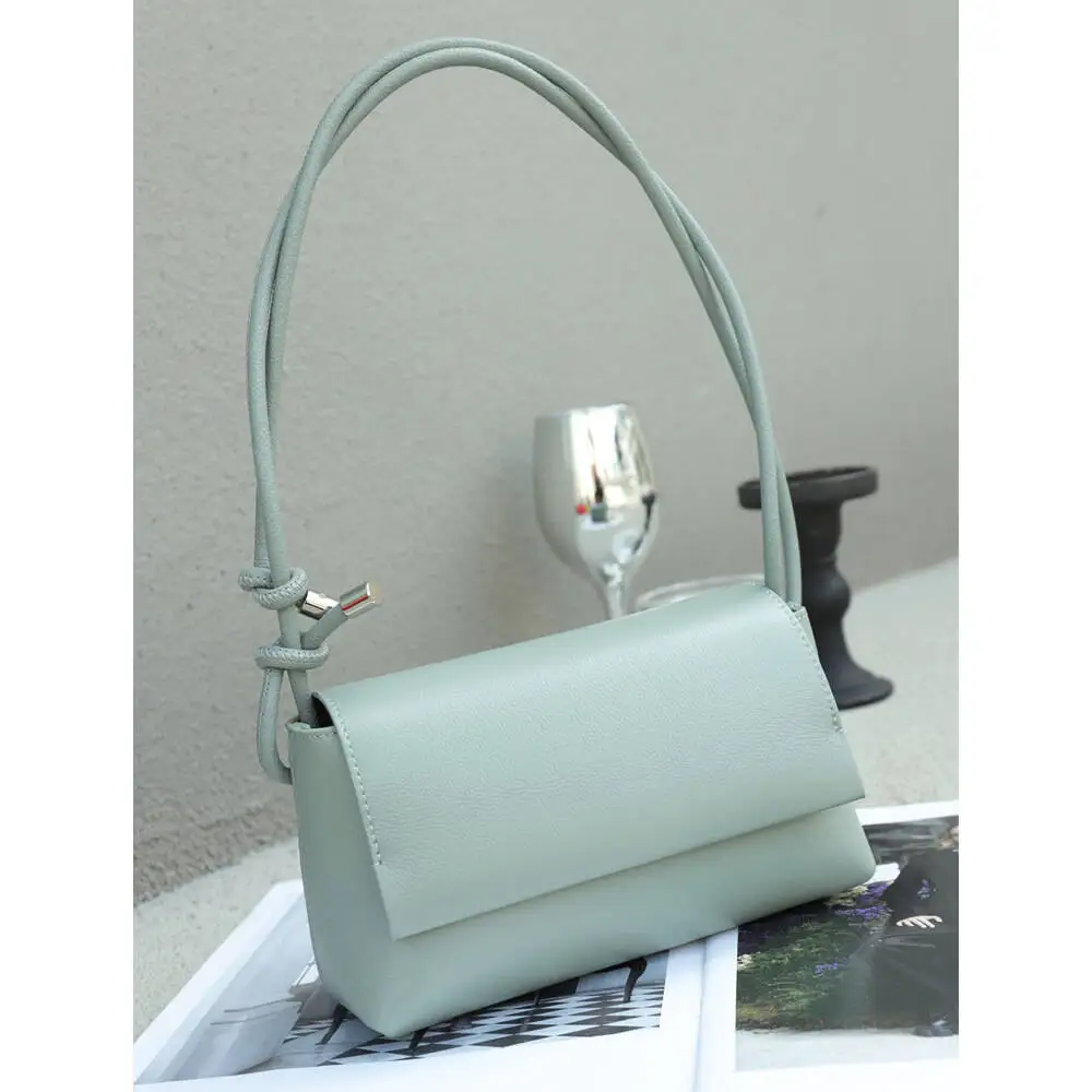 Fashion Versatile New Genuine Leather Small Square High-End Feel Top Layer Cowhide Natural Drop Flap Single Shoulder Crossbody