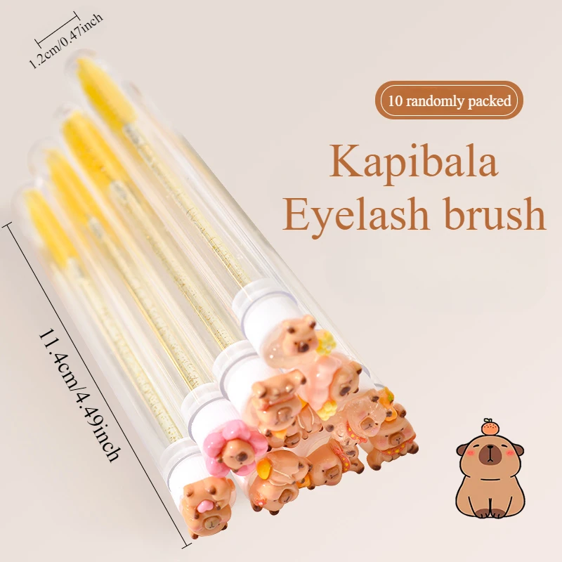 10 Stück zufälliges Haar, niedlich und modisch, mit Schlauch montiert, staubdicht, Kapibala-Mascara-Pinsel, Augenschwarz, Pinsel, Pfropfen, Mascara-Make-up