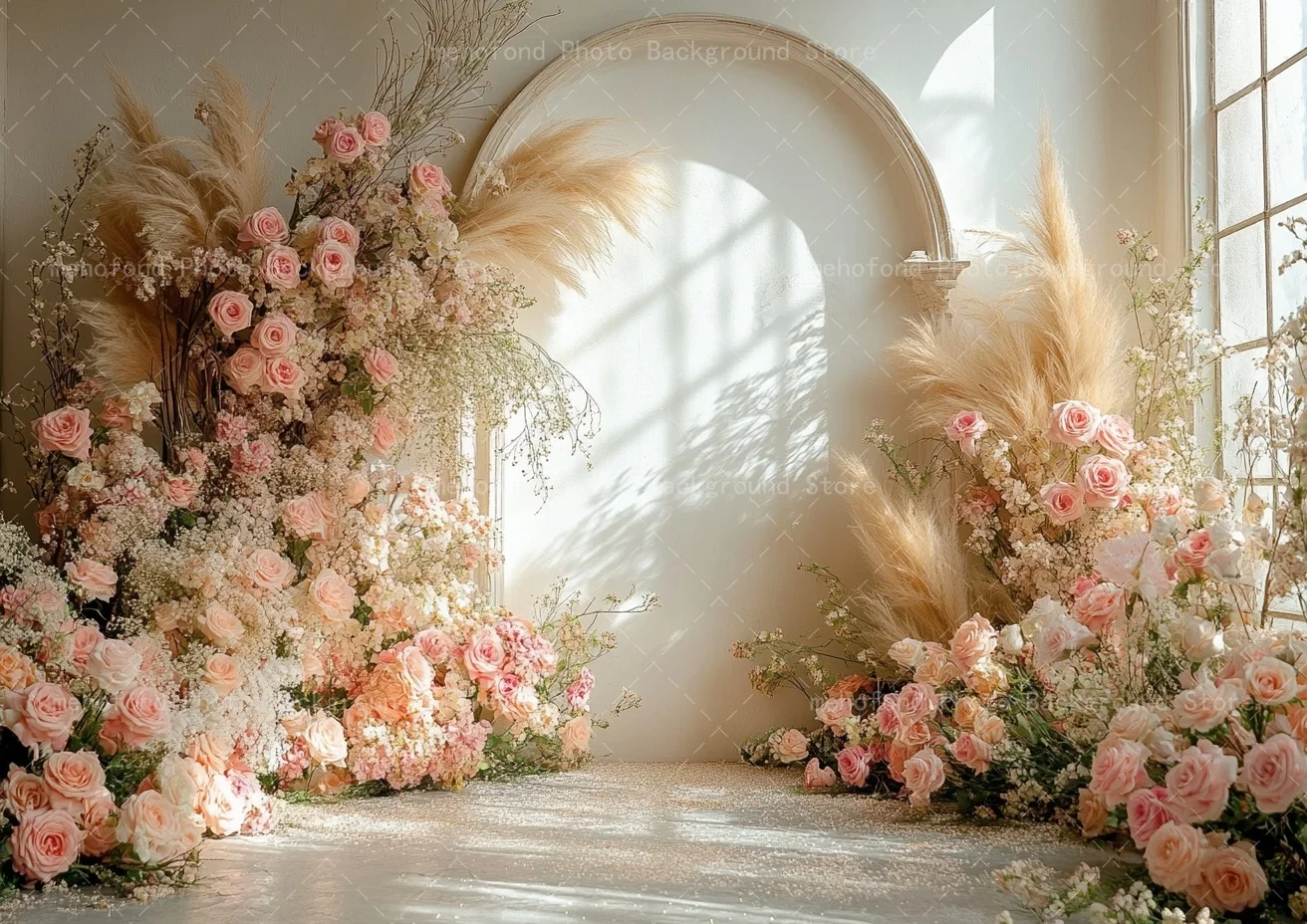Mehofond Photography Background Minimalist Design With White Walls Arched Flowers Sunshine Kids Family Portrait Backdrop Decor