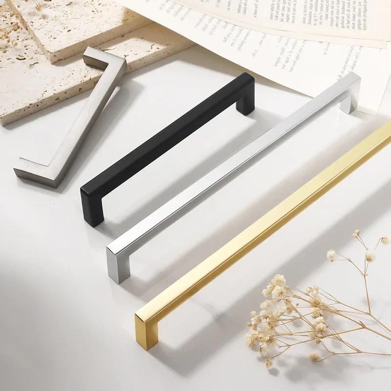 Quadratischer Schranktürgriff, leichter, luxuriöser Küchenschrank aus Aluminiumlegierung, moderner und einfacher Schubladengriff, Schubladengriffe