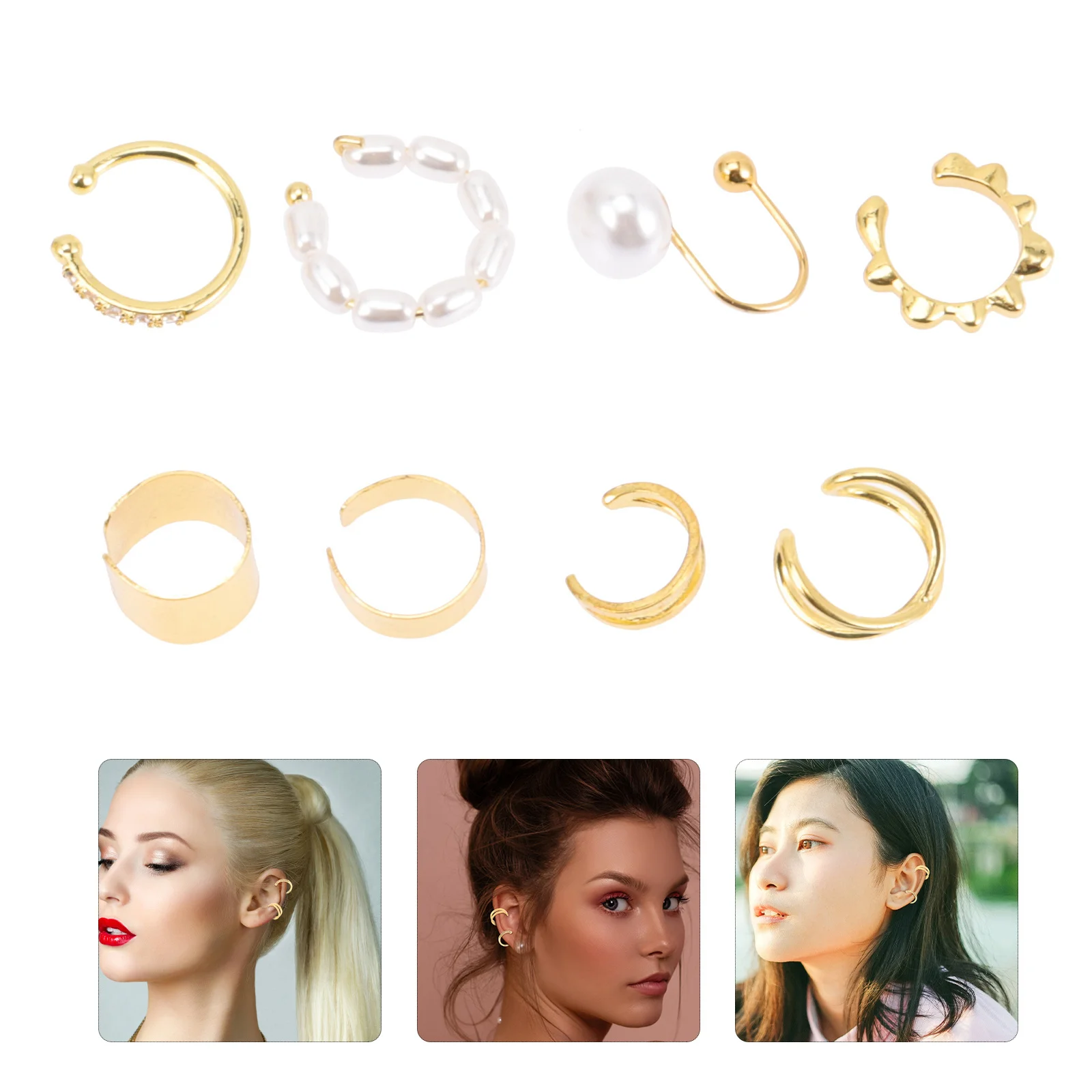 8 قطعة الأذن الكفة الأنف الدائري مجموعة الحد الأدنى غير ثقب مجوهرات للجسم للنساء حفل زفاف ارتداء اليومي الأنف خواتم للنساء