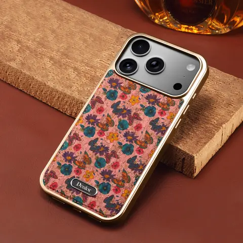 Denior Suitable for iPhone 17-13 Pro Max Plus Cork Floral Magnetic Wireless Charging Phone Case Can Be Disassembled and Replaced