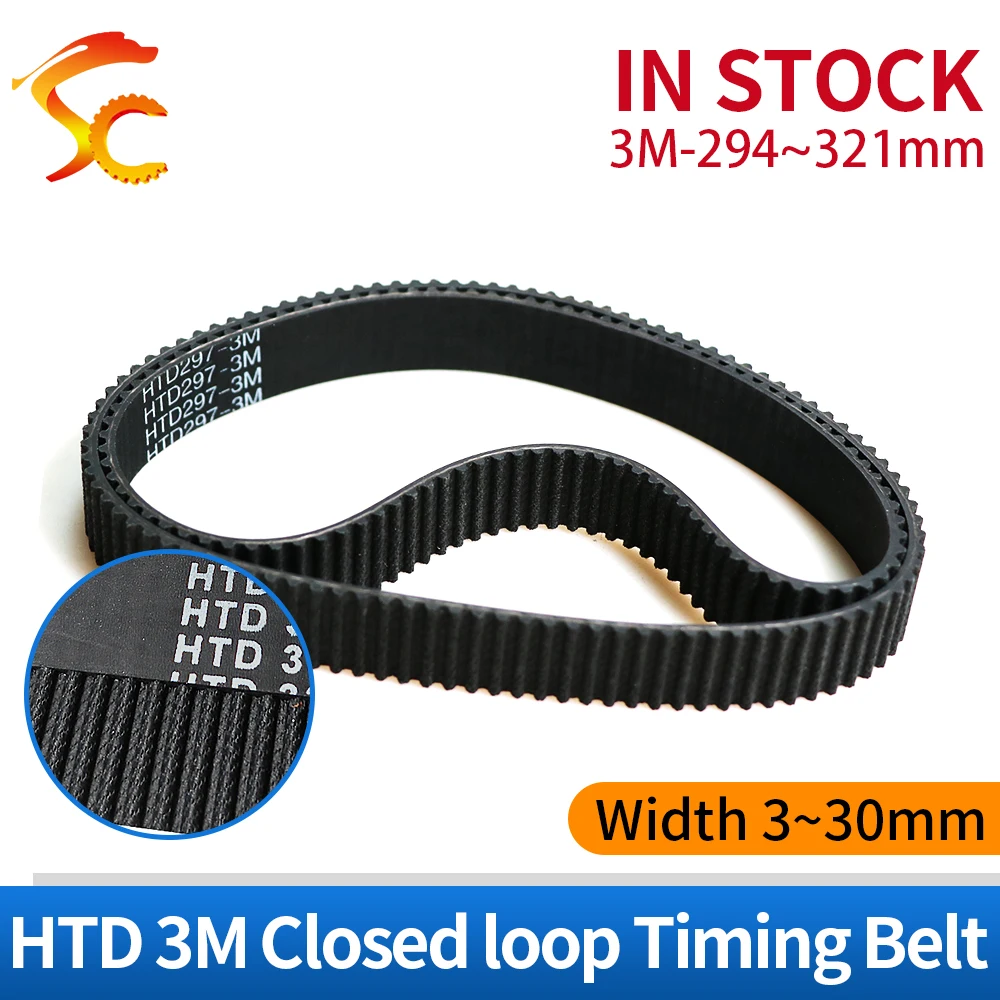 HTD 3M Synchronous Belt 294/297/300/303/306/309/312/315/318/321mm width 3~30mm for 3D Printer CNC Closed Loop Industrial Belt