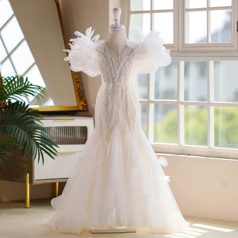 Girls Birthday Party Dress Formal Evening Gown Kids Host Children Performance Ball Gown Celebrations Costume Pageant Princess