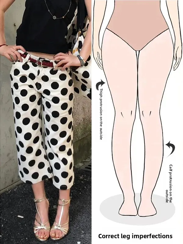 

Новая летняя джинсовая юбка-клеш с высокой талией и широкими штанинами (7 дюймов) для женщин, в уличном стиле, для фигуры типа «груша», с узором в горошек