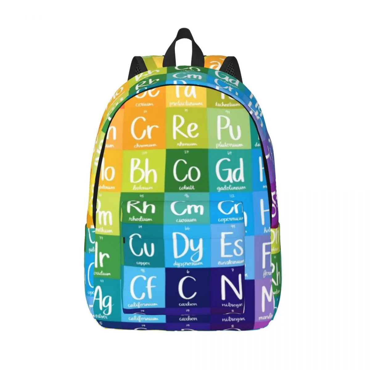 Mochila De química con gradiente de arcoíris, tabla periódica de elementos para preescolar, escuela primaria, estudiante, mochila de día para niño y niña