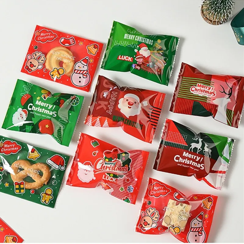 

100Pcs 7x10cm Plastic Christmas Machine Sealed Bags Snowflake Pastry Candy Cookie Xmas Party Gift Packaging Supplies