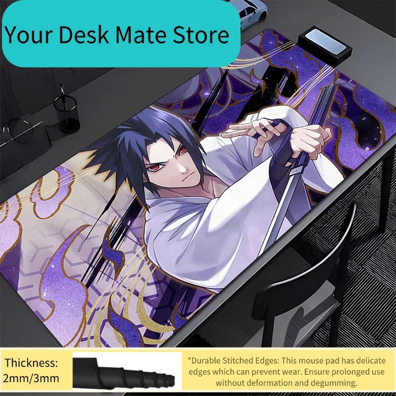 Mouse Pad Naruto Sasuke Office Professional E-sports Gamer Speed Gaming Rubber Keyboard Pad Notbook Desk Mat Edge White Mousepad