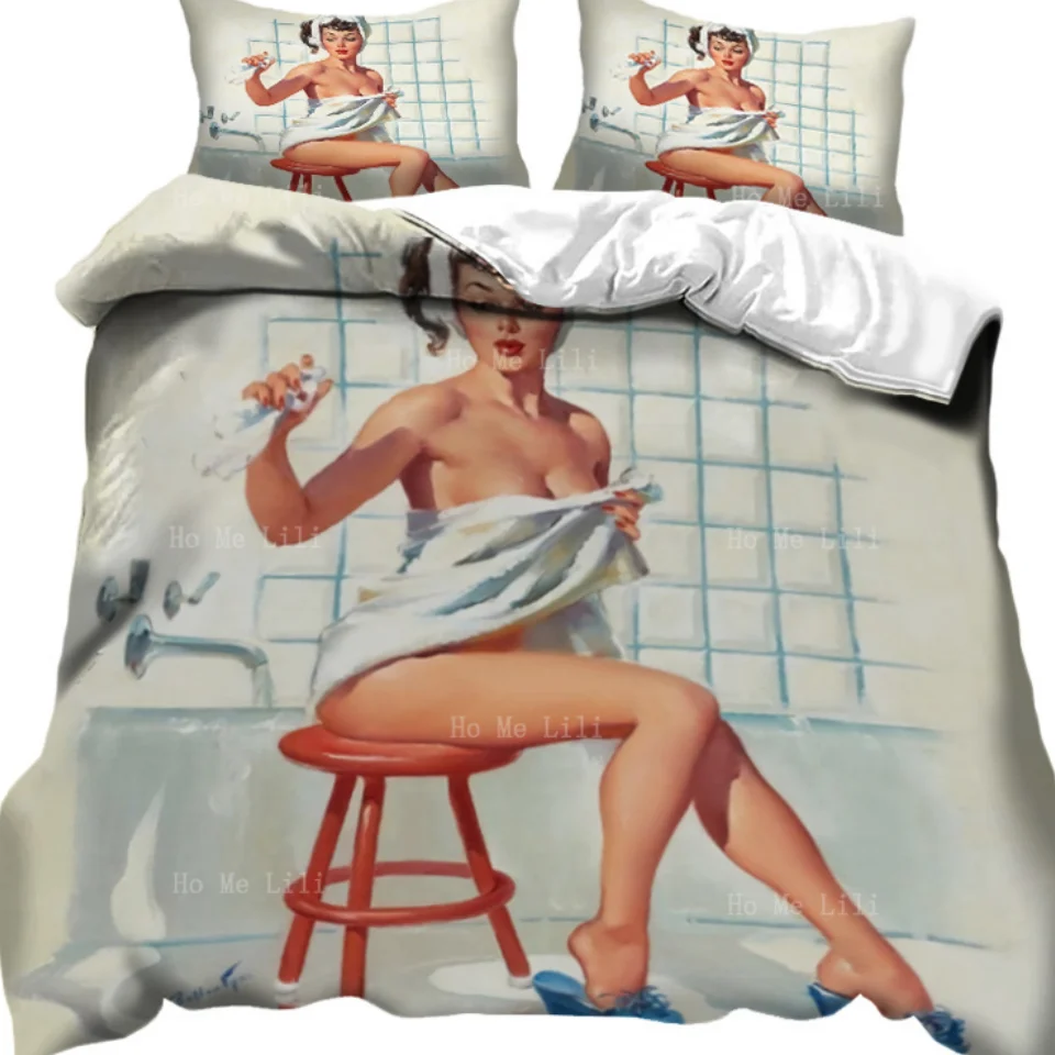 Sexy Pajama Pin Girl Sitting In Front Of Bathtub Duvet By Ho Me Lili Bedding Set Dress Up The Bedroom