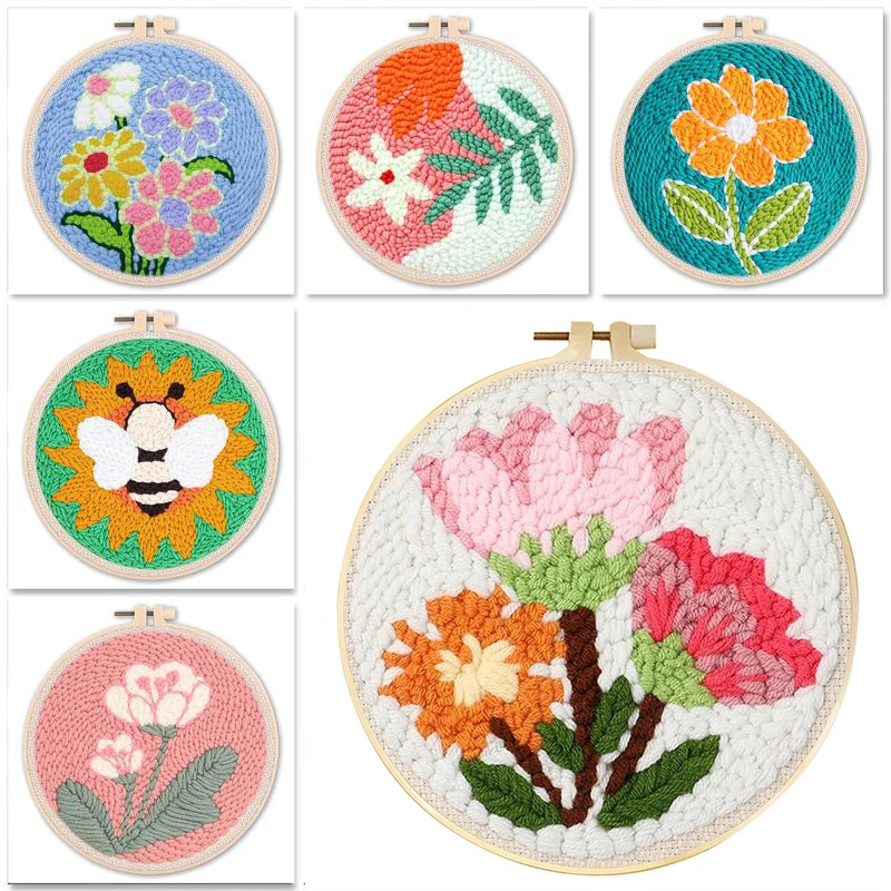 

GATYZTORY Floral Pattern Punch Needle Embroidery Starter Kits For Adult Funny Yarns and Sewing Needles Cross Stitch Beginner Kit