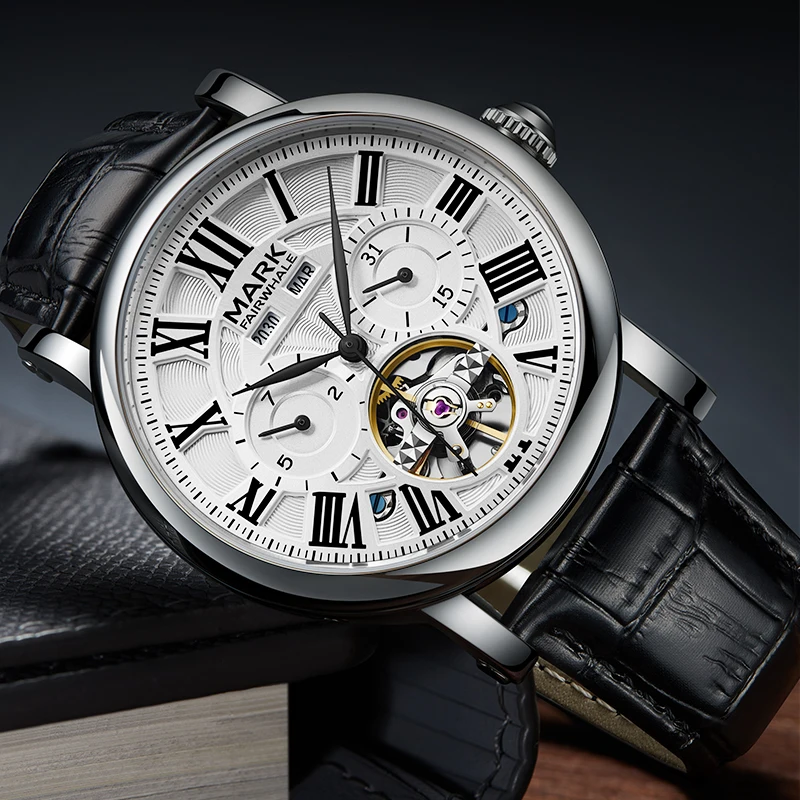 

MARK FAIRWHALE 6017 Men's Fashion Automatic Watch Waterproof Multi-Functional Moon Display Year Mechanical Timepiece