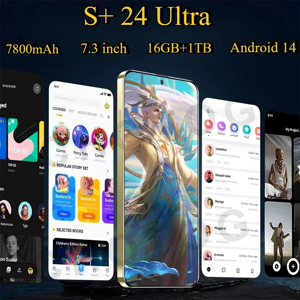 Cellulari S + 24 Ultra Original 4G 5G Smartphone 7.3HD Dual Sim Card Cellulare 7800Mah Android 14 Versione Globale Telefoni Cellulari