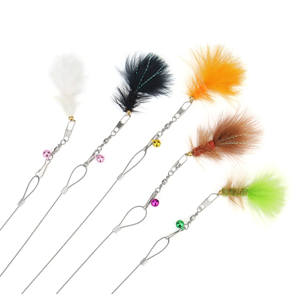 Plush Feather Artificial Insect Wire Rope Cat Teaser Stick Cat Toy Wand Pet Toy Rod