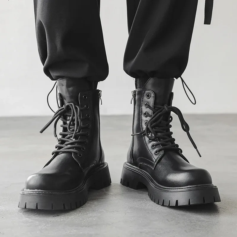 

Men's Fashionable Motorcycle Boots Warm High Top Waterproof and Oil Proof Shoe Windproof Boots Handsome Long Style Non Slip Sole