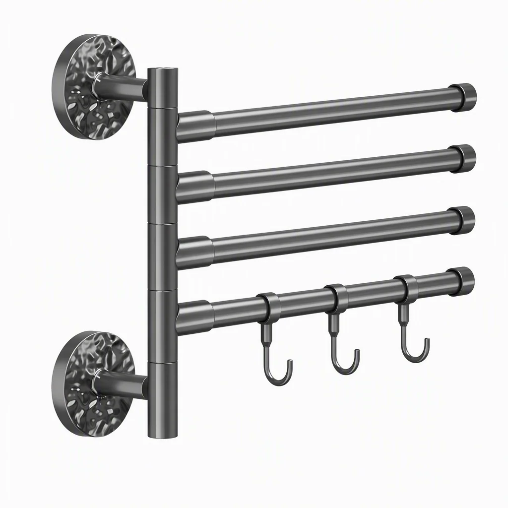 16 Inch Wall Mounted Swivel Towel Rack with Dual Screw Fixation for Tiles Flat Surfaces Strong Secure Installation