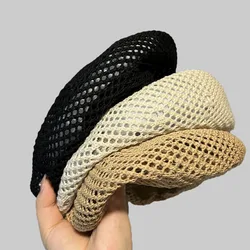 Hollow knitted breathable beret summer hat for women fashion simple casual painter hat travel versatile pumpkin cap mushroom hat